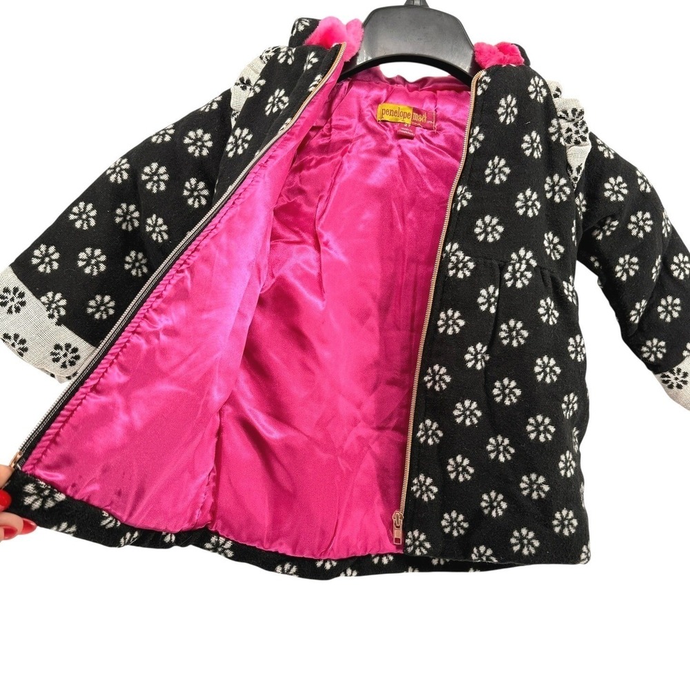 NEW Penelope Mack Floral Daisy Hooded Coat Girls 2T Winter Jacket Black Pink